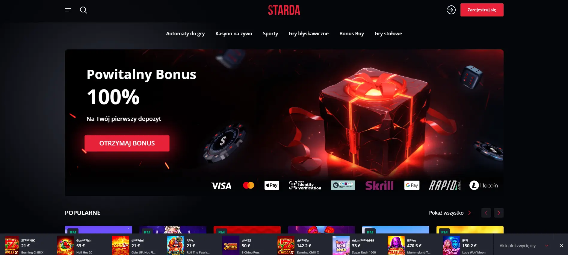 Starda Casino Home Page